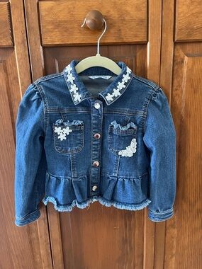 Mayoral Dark Blue Denim Jacket with White Lace Appliqué
